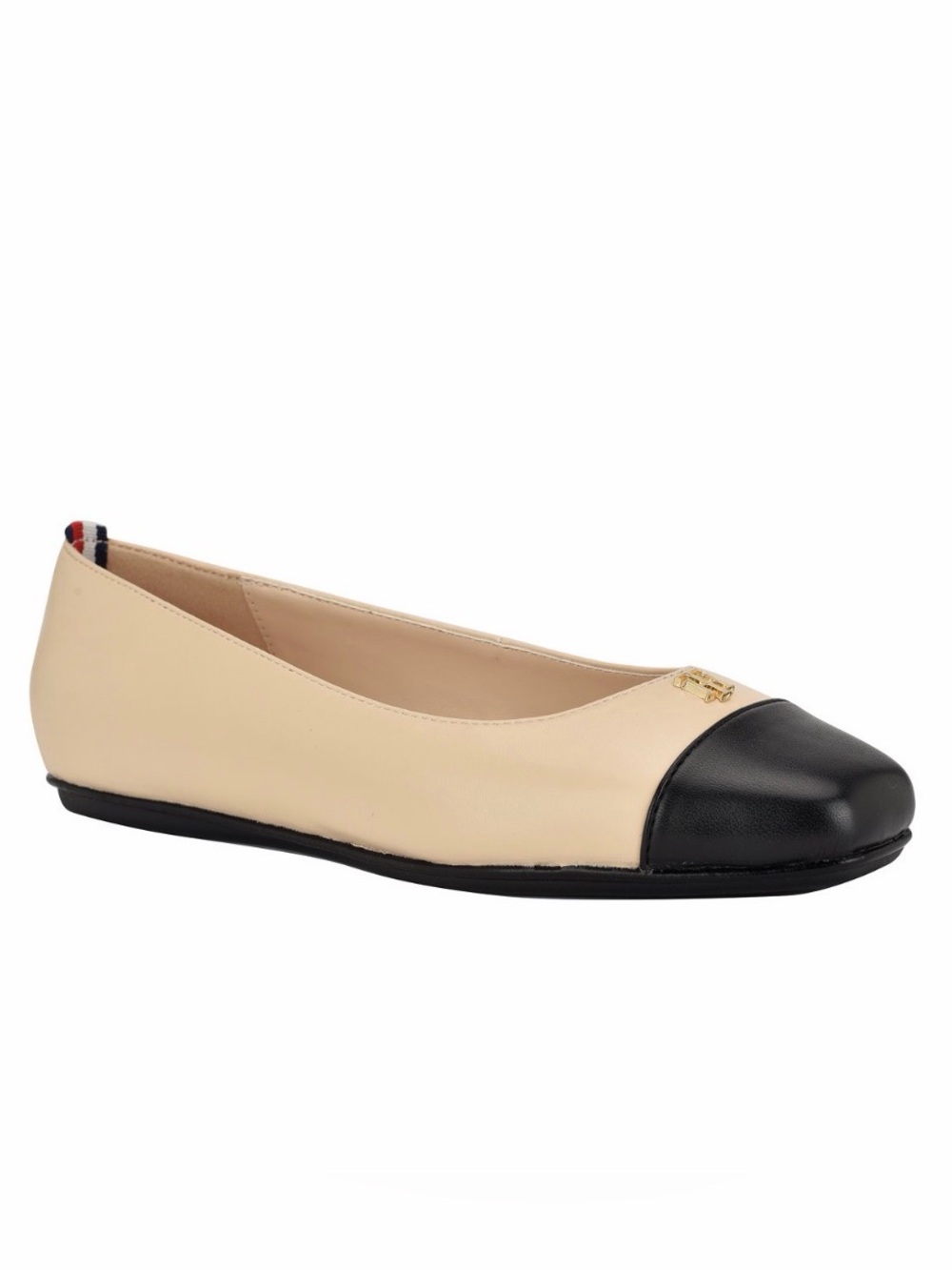 Tommy Hilfiger Two-Tone Beige and Black Cap-Toe Ballet Flat